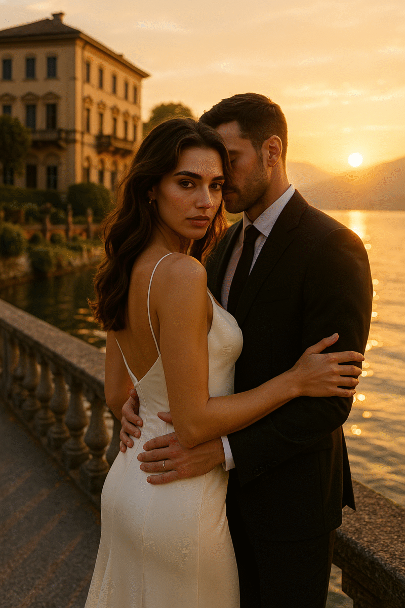 Il tramonto abbraccia il lago, e la villa più bella del Lago Maggiore, crea nei suoi riflessi una luce che darà vita all’amore eterno.