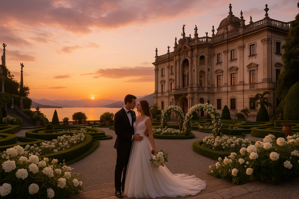 La villa più bella del Lago Maggiore fa fiorire una luce che emoziona la sposa e che l’accompagna in un cammino romantico a ridosso del lago.